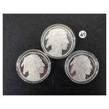 3 - 1 oz. .999 Fine Silver Buffalo Rounds