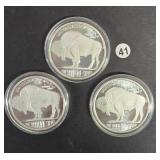 3 - 1 oz. .999 Fine Silver Buffalo Rounds