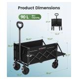 AMADA HOMEFURNISHING Wagon Cart Foldable, Collapsible 90L Wagon Cart with 360 LBS Max Load & Expandable Storage, Foldable with 2 Cup Holders for Outdoor, Groceries, Garden & Camping - New *L