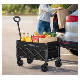 AMADA HOMEFURNISHING Wagon Cart Foldable, Collapsible 90L Wagon Cart with 360 LBS Max Load & Expandable Storage, Foldable with 2 Cup Holders for Outdoor, Groceries, Garden & Camping - New *L