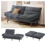 Futon Sofa Bed, 66", Corduroy Futon Couch with Adjustable Backrest & Armrests, Loveseat Convertible Sleeper Sofa Couches for Small Apartments, Study Room, Office, Asphalt Grey $219.99 Retail - New *L