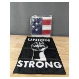 Union Strong Yard Flag 12.5" x 19" & American Flag Pole Sleeve 2.5