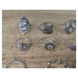Ring Lot - 16 Silver-Tone Filigree & Gem Rings - Brand New *P