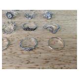 Ring Lot - 16 Silver-Tone Filigree & Gem Rings - Brand New *P