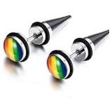 Stainless Steel Stud Earrings Rainbow Ball Ends - Brand New