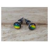 Stainless Steel Stud Earrings Rainbow Ball Ends - Brand New