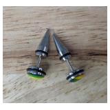 Stainless Steel Stud Earrings Rainbow Ball Ends - Brand New