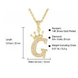 G Initial Necklace, 14K Gold-Plated Crown Pendant with CZ on 20-Inch Chain - Brand New