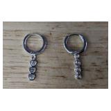 Silver Dainty Hoop Earrings with Crystal Drops - Brand New