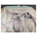 Rabbit Print Throw Blanket - Beige with Bunny Motif and Pastel Circle Accents, 60" x 120" - Brand New