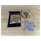 2 Beaded Bracelets and Cross Rosary - Brand New