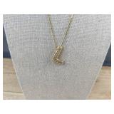 LIU JUN 18-inch Bubble Letter L Necklace with Rhinestones - Gold Tone - Brand New