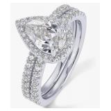 Pavoi Pear-Cut CZ Halo Ring & Pavé Band Set - Size 7 - Brand New