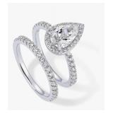 Pavoi Pear-Cut CZ Halo Ring & Pavé Band Set - Size 7 - Brand New