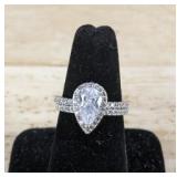 Pavoi Pear-Cut CZ Halo Ring & Pavé Band Set - Size 7 - Brand New