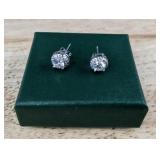 Clear Stone Stud Earrings - Silver-Tone, Four-Prong Set, Butterfly Backs - Brand New