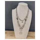 Star Charm Layered 3 Necklace Set - Silver Tone With Pendant & Beads - Brand New