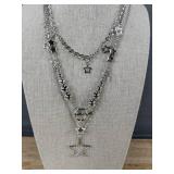 Star Charm Layered 3 Necklace Set - Silver Tone With Pendant & Beads - Brand New