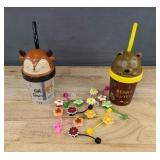 2 Toddler Straw Cups with 12 Flower Straw Covers - Brand New