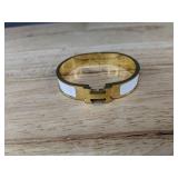 White Enamel Gold-Tone Cuff, Black Gray Beaded Bracelet, and Clear Crystal Beaded Bracelet - Brand New