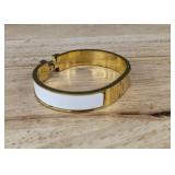 White Enamel Gold-Tone Cuff, Black Gray Beaded Bracelet, and Clear Crystal Beaded Bracelet - Brand New