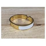 White Enamel Gold-Tone Cuff, Black Gray Beaded Bracelet, and Clear Crystal Beaded Bracelet - Brand New