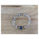 White Enamel Gold-Tone Cuff, Black Gray Beaded Bracelet, and Clear Crystal Beaded Bracelet - Brand New