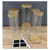 6 Glass Jars with Bamboo Lids - Brand New