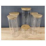 6 Glass Jars with Bamboo Lids - Brand New