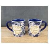 2 Mom Knows Best Mugs 13.5 oz & Butterfly Mug 14.2 oz with Notebook Set - Brand New