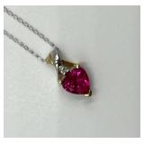 10k Gold Heart-Shaped Ruby Jewelry Set with Necklace and Earrings