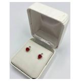 10k Gold Heart-Shaped Ruby Jewelry Set with Necklace and Earrings