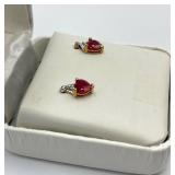 10k Gold Heart-Shaped Ruby Jewelry Set with Necklace and Earrings