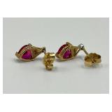 10k Gold Heart-Shaped Ruby Jewelry Set with Necklace and Earrings
