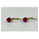 10k Gold Heart-Shaped Ruby Jewelry Set with Necklace and Earrings