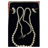 Mikimoto Cultured Pearl Necklace and Earrings Set in Original Case