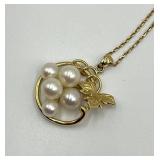 Mikimoto Cultured Pearl and Gold Pendant Necklace with Original Box and Receipt