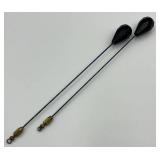 Pair of Vintage Black Glass Hat Pins with Brass Ends and Box