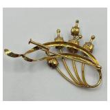 Vintage T.Y. Lee & Co. 14K Gold Brooch with Black Star Sapphires in Box