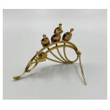 Vintage T.Y. Lee & Co. 14K Gold Brooch with Black Star Sapphires in Box