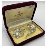 Mikimoto Ginza Tokyo Sterling Silver Pearl Brooch Pair with Box