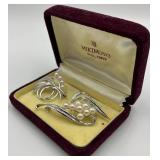 Mikimoto Ginza Tokyo Sterling Silver Pearl Brooch Pair with Box
