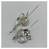 Mikimoto Ginza Tokyo Sterling Silver Pearl Brooch Pair with Box