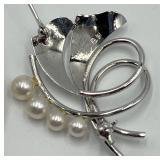 Mikimoto Ginza Tokyo Sterling Silver Pearl Brooch Pair with Box