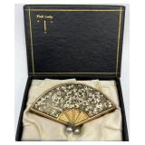 Vintage Pink Lady Fan Shaped Compact