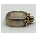 Sterling Silver and Gold Ring with Pearl and Stone
