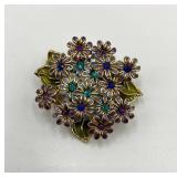 Vintage Floral Enamel Brooch with Purple and Blue Accents