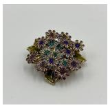 Vintage Floral Enamel Brooch with Purple and Blue Accents