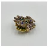 Vintage Floral Enamel Brooch with Purple and Blue Accents
