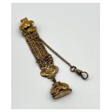 Antique Victorian Gold Tone Ornate Watch Fob Chain with Monogram Seal